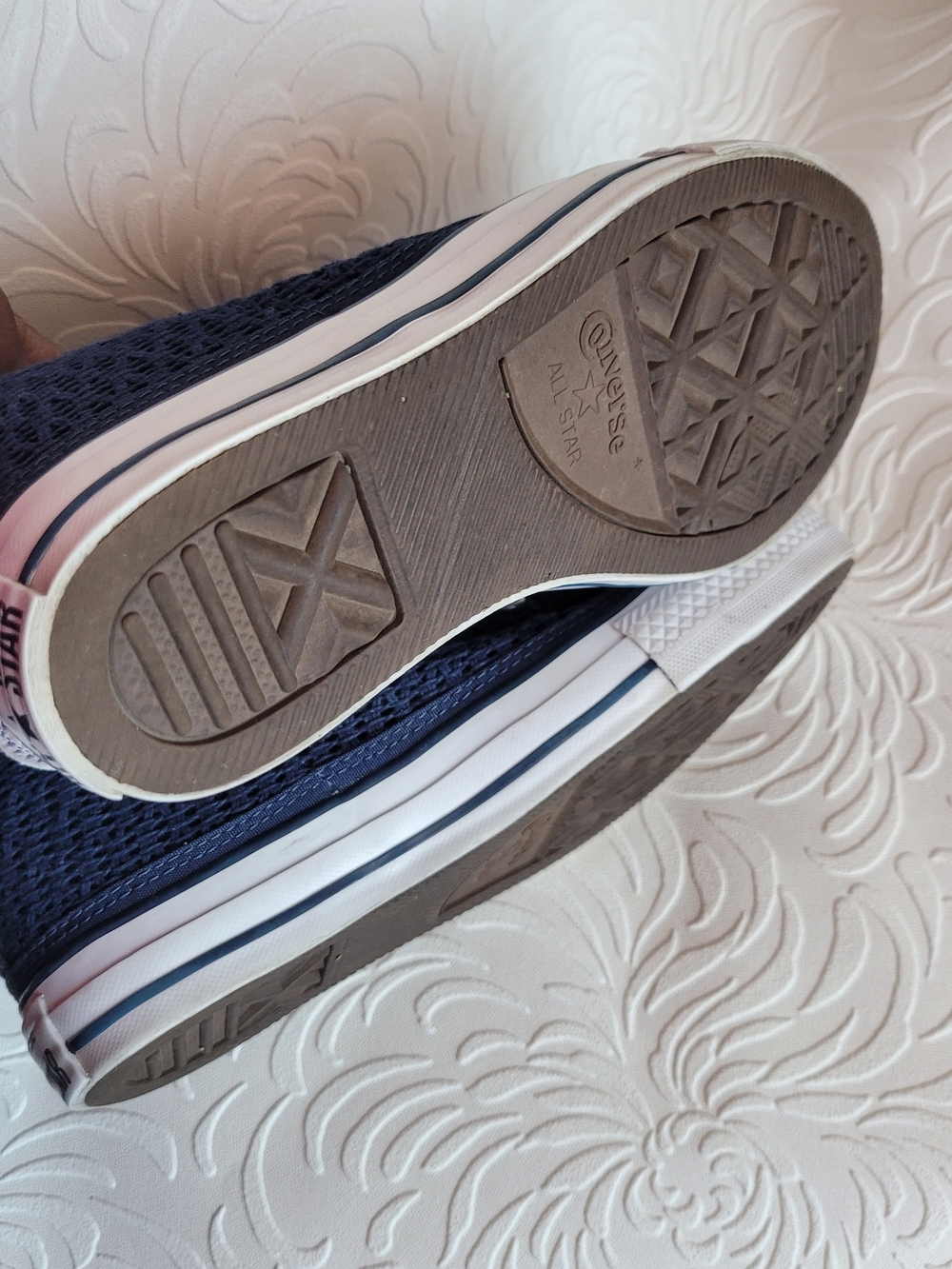 Converse High Top Crochet Hidden Wedge Sneakers - Navy Blue and White Size 8M - Picture 6 of 10